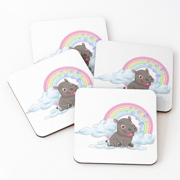 Item preview, Happy Hippo - Cute Hippo on Cloud with Rainbow and Hearts designed and sold by Love3Happy.