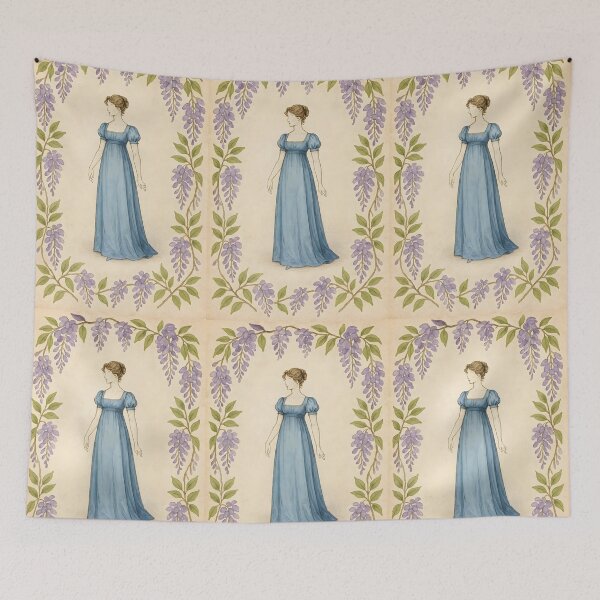 Item preview, Regency Silhouette in Wisteria Blue – Botanical Frame on Vintage Paper designed and sold by EmeraldeaArt.