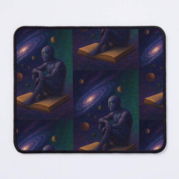 Item preview, Cosmic Contemplation - Figure Sitting on Book Observing Spiral Galaxy designed and sold by ARTGENERATESART.