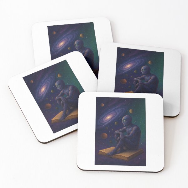 Item preview, Cosmic Contemplation - Figure Sitting on Book Observing Spiral Galaxy designed and sold by ARTGENERATESART.