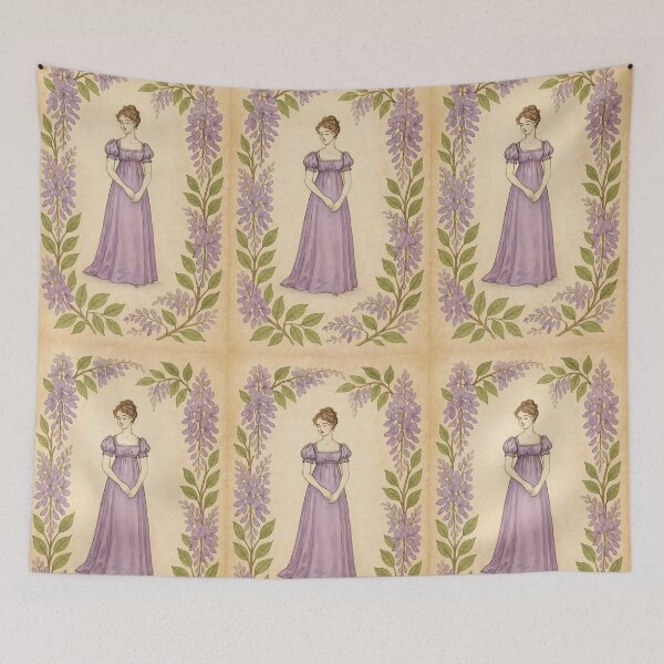 Item preview, Regency Silhouette in Wisteria Purple – Botanical Frame on Vintage Paper designed and sold by EmeraldeaArt.