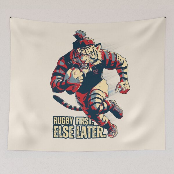 Item preview, Rugby First Else Later Tiger Rugby Player designed and sold by TrueArtsStore.
