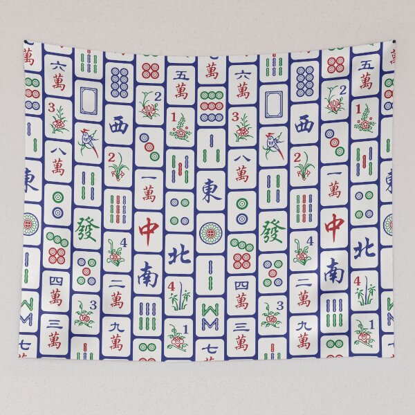 Item preview, Traditional Mahjong Tiles In Neat Pattern Blue Background Version 1 designed and sold by teeworthy.