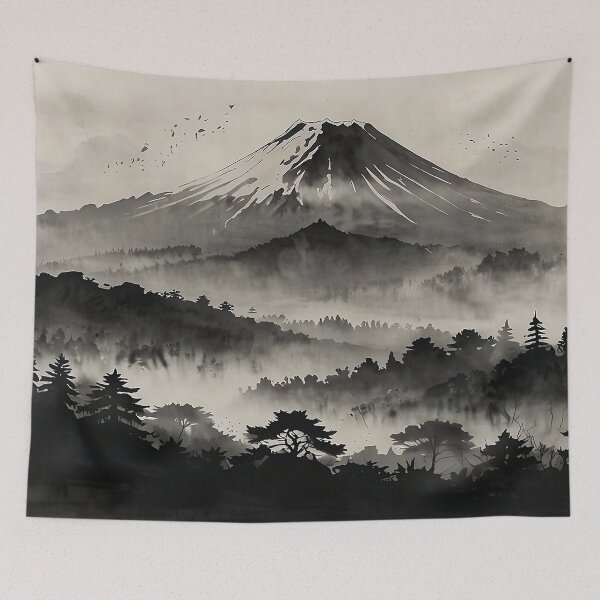 Item preview, Sumi-e Mount Fuji – Japanese Minimalist Landscape designed and sold by Glitchart66.