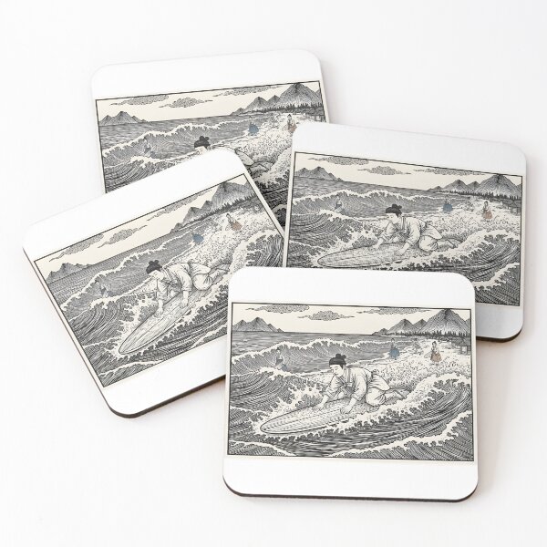 Item preview, Ancient Korean Surfing Scene – Woodcut Style Illustration designed and sold by HITAHOUSE.