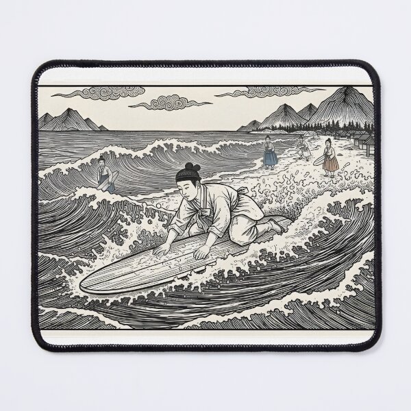 Item preview, Ancient Korean Surfing Scene – Woodcut Style Illustration designed and sold by HITAHOUSE.