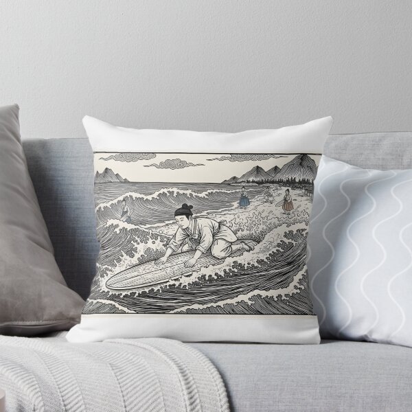 Item preview, Ancient Korean Surfing Scene – Woodcut Style Illustration designed and sold by HITAHOUSE.