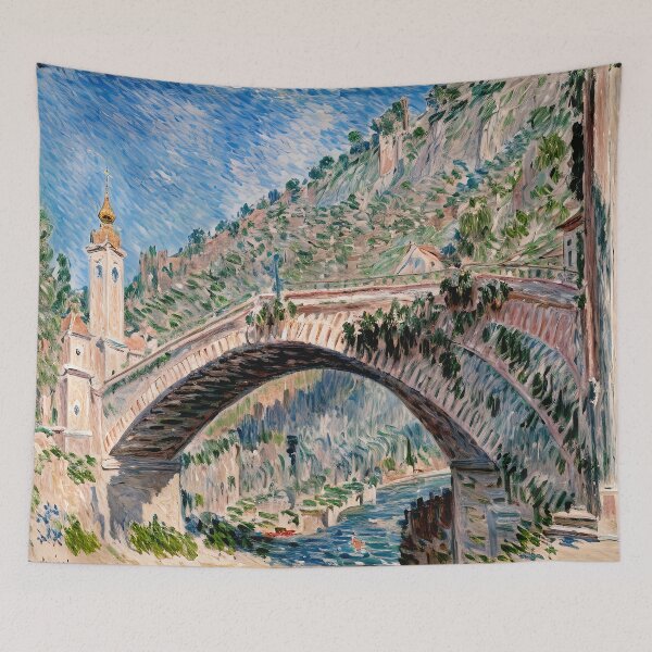 Item preview, Bridge at Dolceacqua - A Serene Glimpse of Mediterranean Tranquility  designed and sold by artdesignsnow.