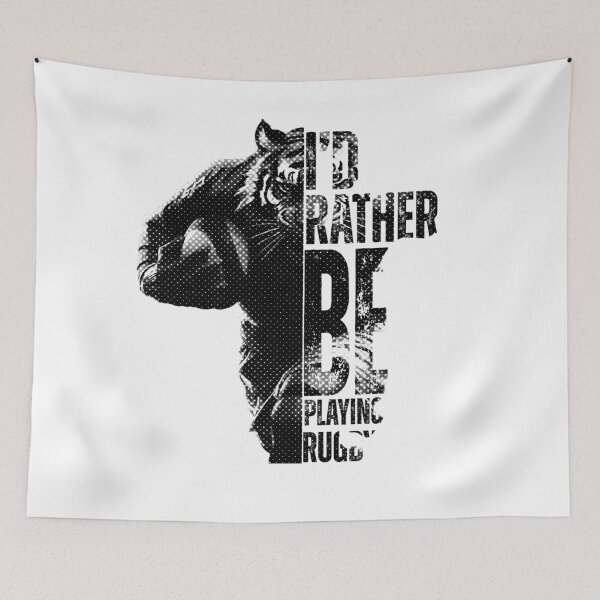 Item preview, I'd Rather Be Playing Rugby Tiger Rugby Player Halftone designed and sold by TrueArtsStore.
