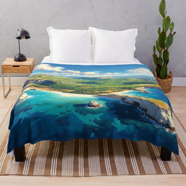 Item preview, Tropical Island Cliffscape Poster | Turquoise Ocean Coastal Landscape Digital Art Print designed and sold by Sushikidsntod.