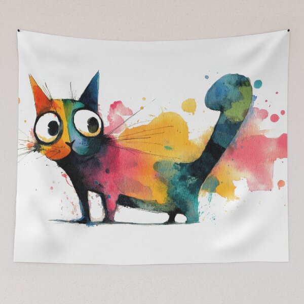 Item preview, Colorful cat in playful stance designed and sold by anytka.