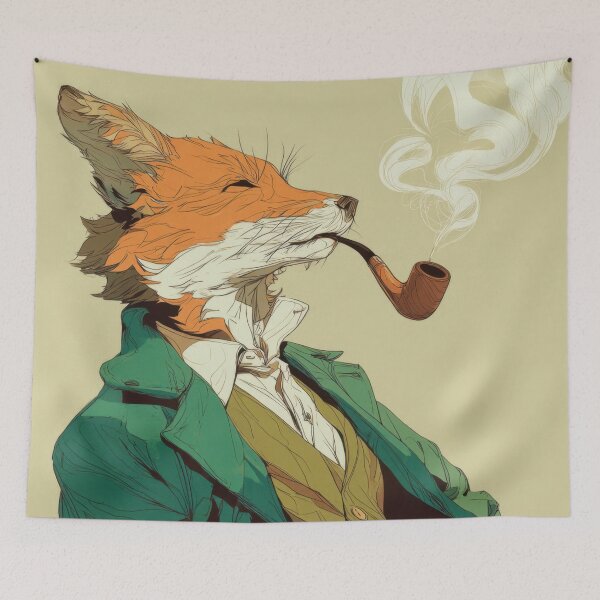Item preview, Fox wearing coat and smoking pipe designed and sold by anytka.
