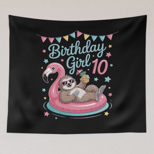 Item preview, Girls Sloth Birthday Flamingo Pineapple 10th designed and sold by KristieRamsey.