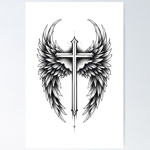 Item preview, Winged Cross Design - Gothic Angel Wings & Christian Faith Art designed and sold by Stavman Creative Designs.