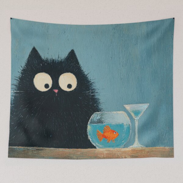 Item preview, Cute black cat watches goldfish bowl designed and sold by anytka.
