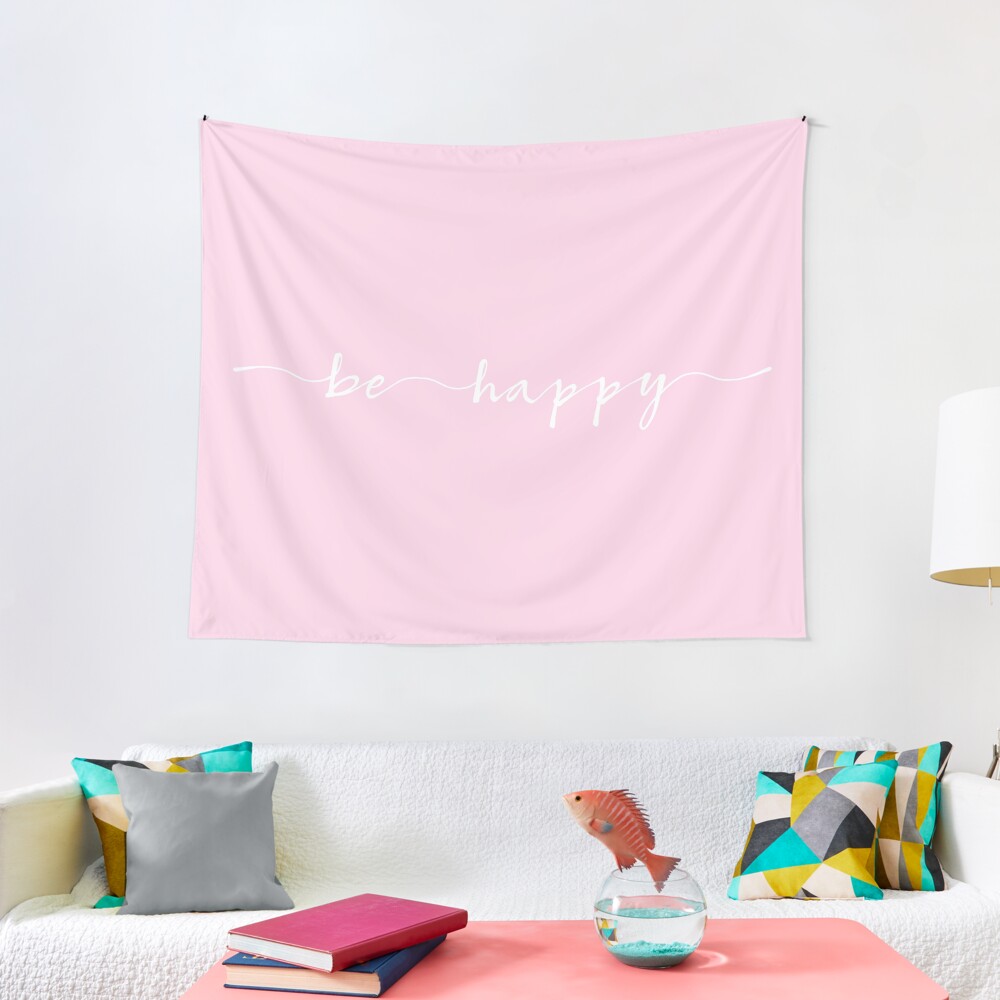 be happy white ink lettering Tapestry
