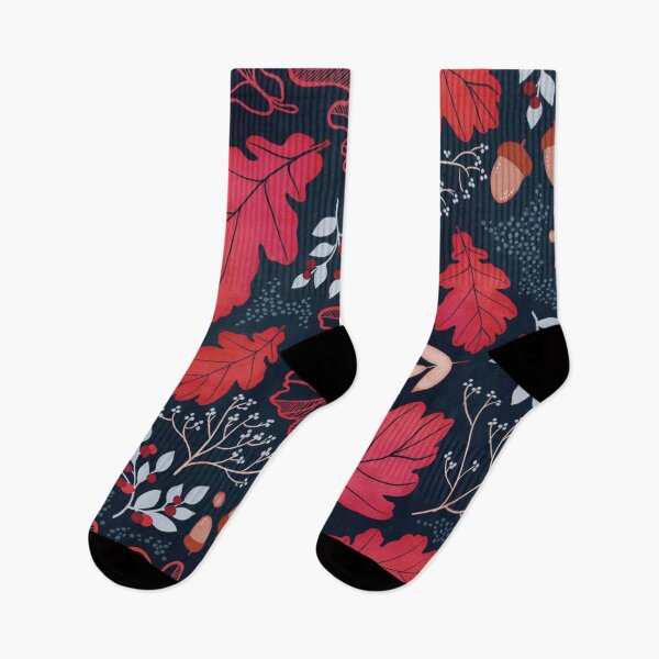 Item preview, Midnight Autumn Leaves - Red Oak & Acorn Floral Pattern designed and sold by Fern & Fable.