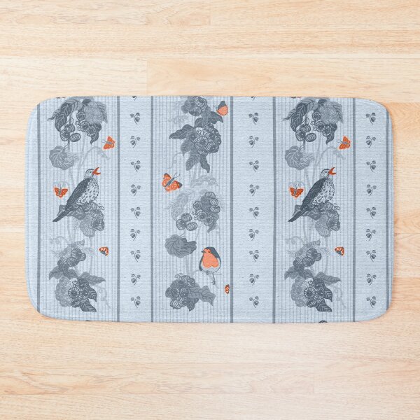 Item preview, Birds Butterflies and Ladybirds Stripe Cottage Garden in Blue Grey designed and sold by HillsandSheep.