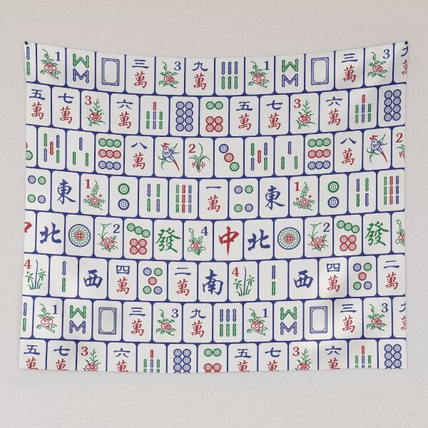 Item preview, Traditional Mahjong Tiles In Neat Pattern Blue Background Version 2 designed and sold by teeworthy.