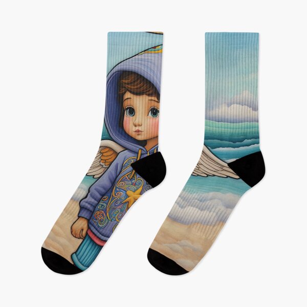 Item preview, Angel with wings wearing a hoodie on the Beach designed and sold by Colin Bentham.