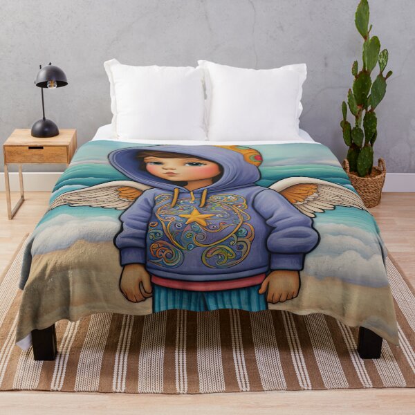 Item preview, Angel with wings wearing a hoodie on the Beach designed and sold by Colin Bentham.