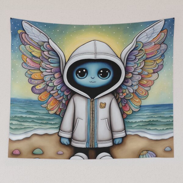 Item preview, Angel with wings wearing a hoodie on the Beach designed and sold by Colin Bentham.