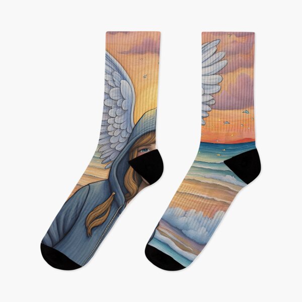 Item preview, Angel with wings wearing a hoodie on the Beach designed and sold by Colin Bentham.
