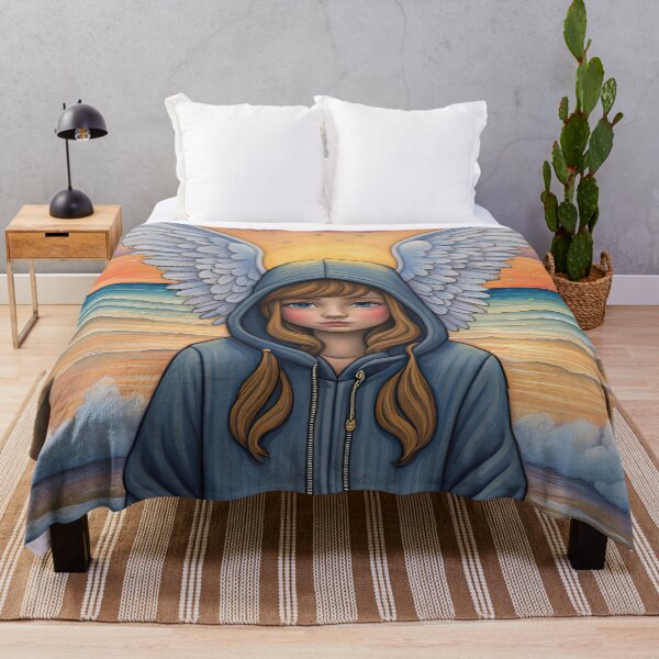 Item preview, Angel with wings wearing a hoodie on the Beach designed and sold by Colin Bentham.