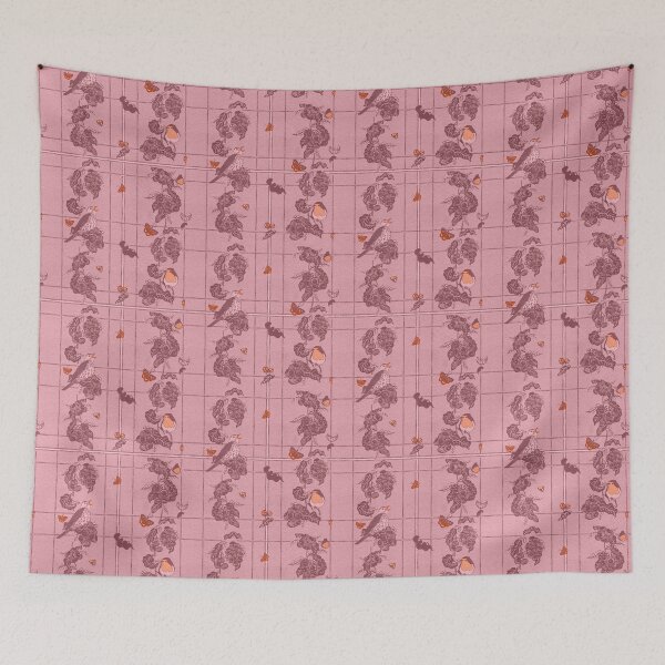 Item preview, Birds Butterflies and Ladybirds Check Irish Garden in Dusty Rose designed and sold by HillsandSheep.