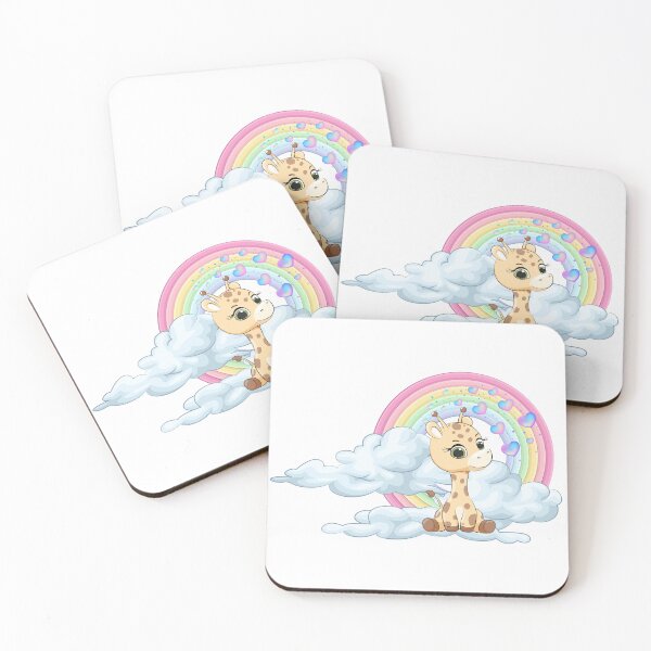 Item preview, Sweet Baby Giraffe - Cute Giraffe Sitting on Cloud with Rainbow designed and sold by Love3Happy.