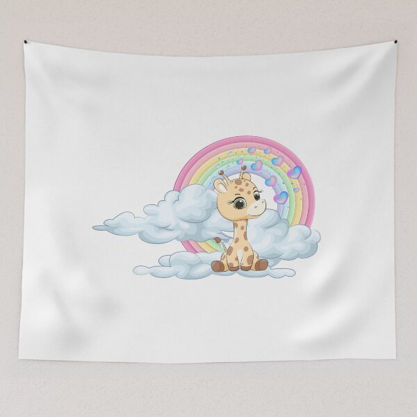 Item preview, Sweet Baby Giraffe - Cute Giraffe Sitting on Cloud with Rainbow designed and sold by Love3Happy.