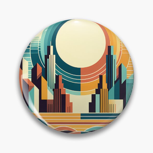 Item preview, Retro Geometric City Sunset with Waves designed and sold by InkSmithery.