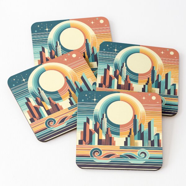 Item preview, Retro Geometric City Sunset with Waves designed and sold by InkSmithery.