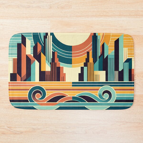 Item preview, Retro Geometric City Sunset with Waves designed and sold by InkSmithery.