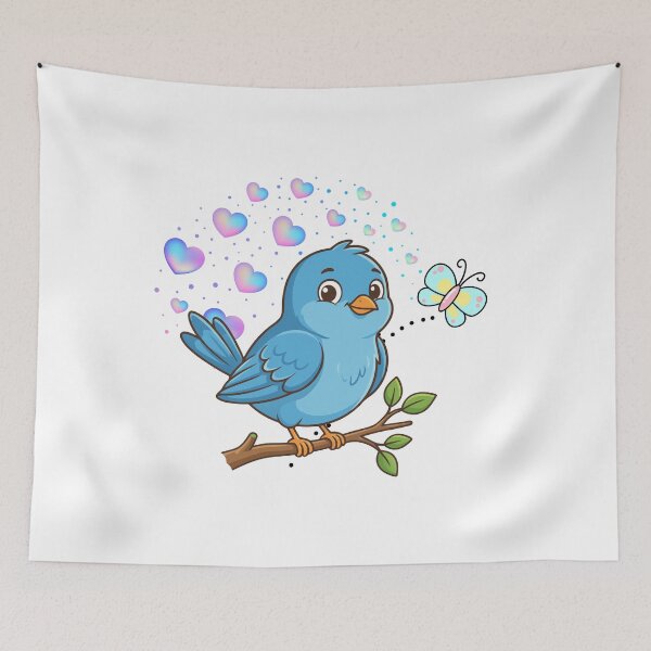 Item preview, Friendly Bird - Cute Blue Bird Chatting with Butterfly designed and sold by Love3Happy.