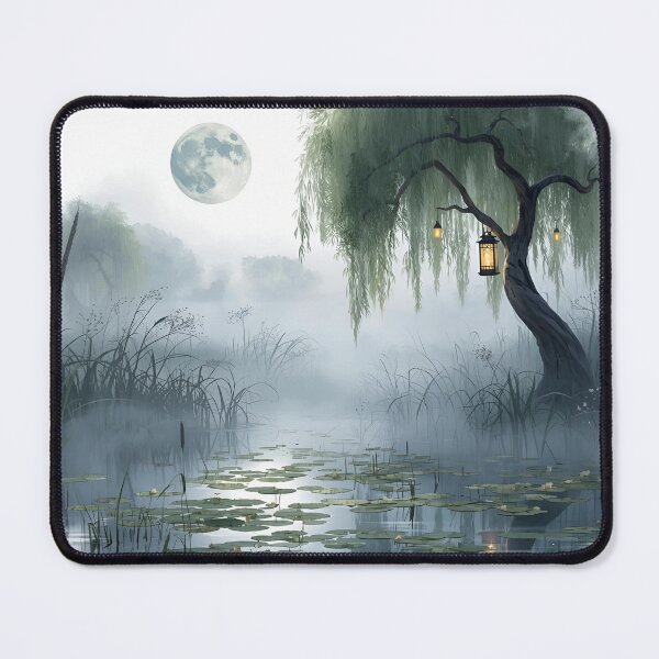 Item preview, Twilight Marsh Landscape with Floating Lights & Lily Pads designed and sold by catcurio.