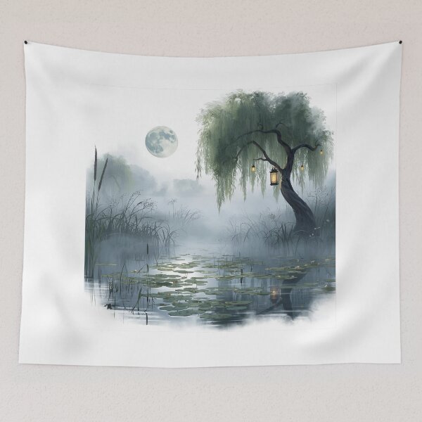 Item preview, Twilight Marsh Landscape with Floating Lights & Lily Pads designed and sold by catcurio.