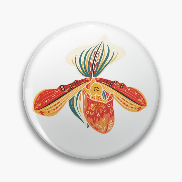 Item preview, Paphiopedilum Slipper Orchid in Scandinavian Folk Art Style – Hope for Wildlife by heidiannemorris © designed and sold by FOLK ART FUSION by heidiannemorris.
