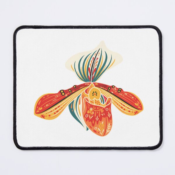 Item preview, Paphiopedilum Slipper Orchid in Scandinavian Folk Art Style – Hope for Wildlife by heidiannemorris © designed and sold by FOLK ART FUSION by heidiannemorris.