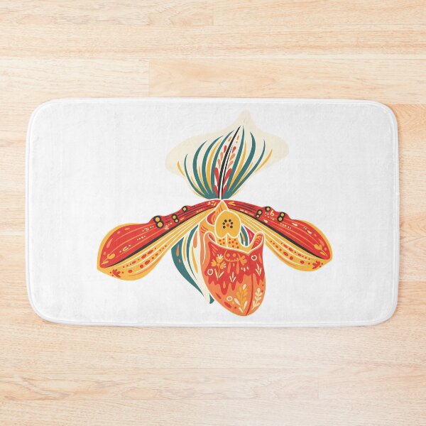 Item preview, Paphiopedilum Slipper Orchid in Scandinavian Folk Art Style – Hope for Wildlife by heidiannemorris © designed and sold by FOLK ART FUSION by heidiannemorris.