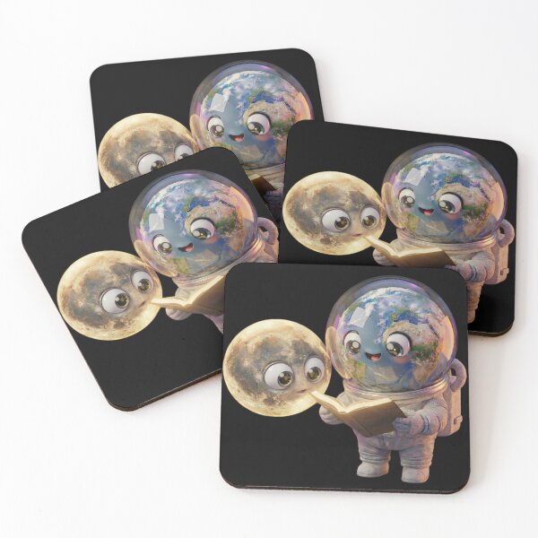Item preview, Cute Earth Astronaut & Moon Reading Book - Space Study Buddies 3D designed and sold by PixMoody.