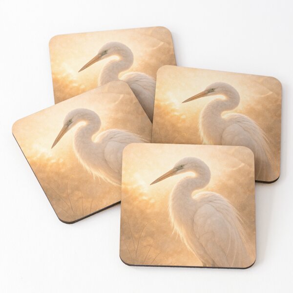 Item preview, Elegant White Egret at Sunrise – Golden Minimal Wildlife Art designed and sold by ApexAnimal Art.