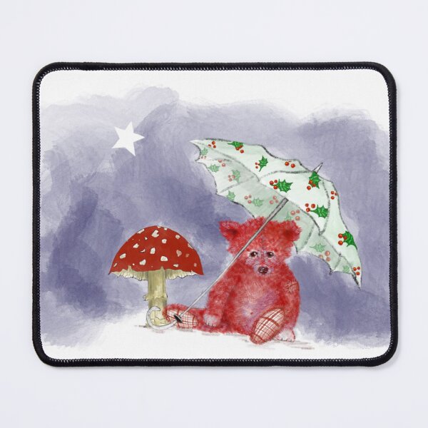 Item preview, Red White Mushroom with Teddy Bear & his Holly Christmas Umbrella designed and sold by Erika Castricum.
