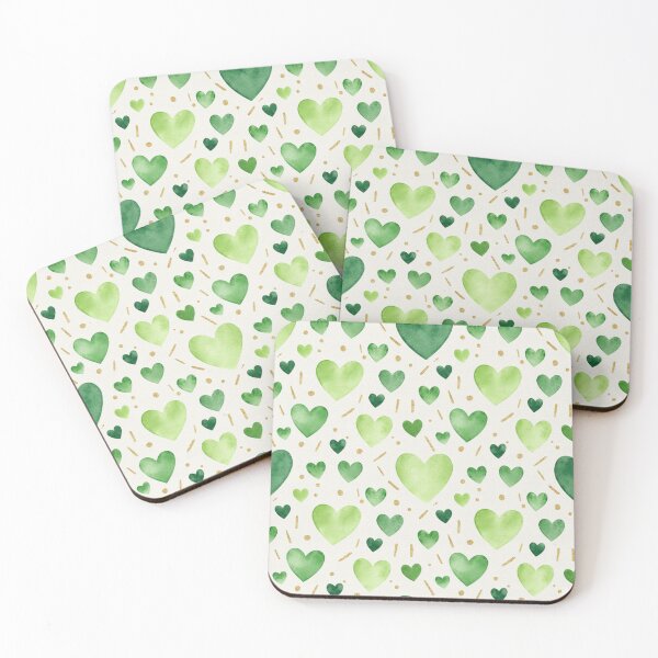 Item preview, Green Watercolor Hearts Pattern with Gold Accents designed and sold by DraftNDreamShop.
