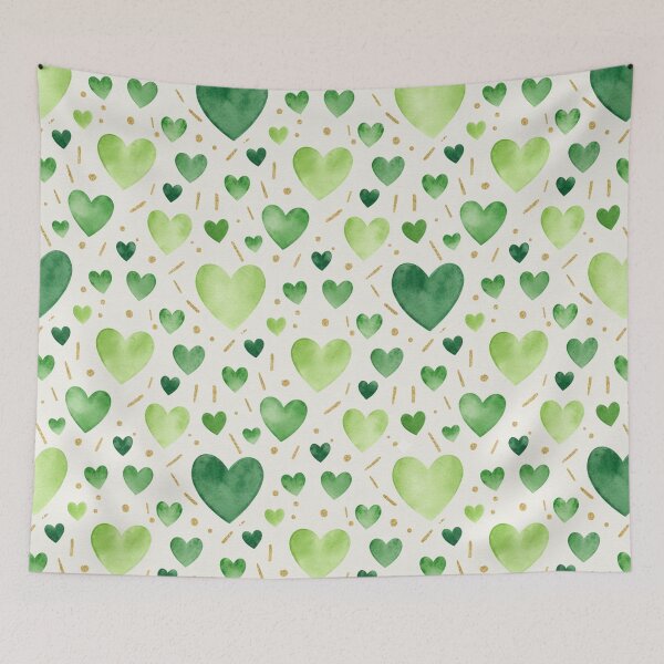 Item preview, Green Watercolor Hearts Pattern with Gold Accents designed and sold by DraftNDreamShop.