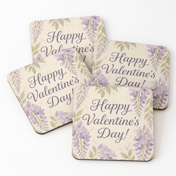 Item preview, Happy Valentine’s Day – Wisteria Watercolor Border on Vintage Paper designed and sold by EmeraldeaArt.