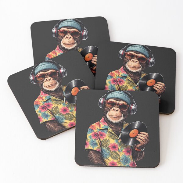Item preview, Ultra Cool Chimpanzee DJ with Headphones & Vinyl – Tropical Streetwear Music Lover Art designed and sold by ColorSplash123.