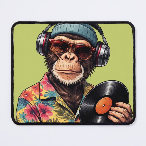 Item preview, Ultra Cool Chimpanzee DJ with Headphones & Vinyl – Tropical Streetwear Music Lover Art designed and sold by ColorSplash123.