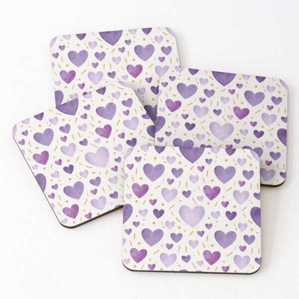 Item preview, Purple Watercolor Hearts Pattern  with Gold Accents designed and sold by DraftNDreamShop.
