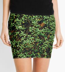 Texture vines with brick wall red bricks climbing green jungle vines and wild plants vintage eroded grunge style urban pattern Mini Skirt